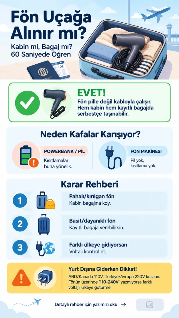 Saç kurutma (fön) makinesi uçağa alınır mı? İnfografik